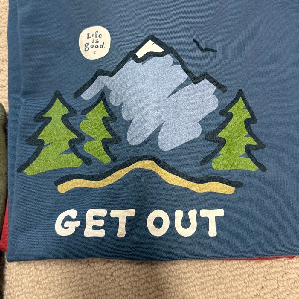 Life Is Good (set of 3 ) Large Short-Sleeve Graphic Tees - Olive, Blue, Red - Picture 3 of 4
